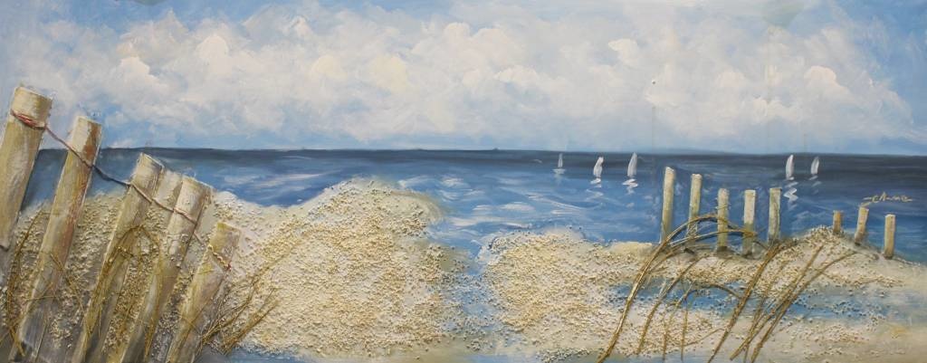 Schilderij - Handgeschilderd - strandtafereel 150x60cm afbeelding