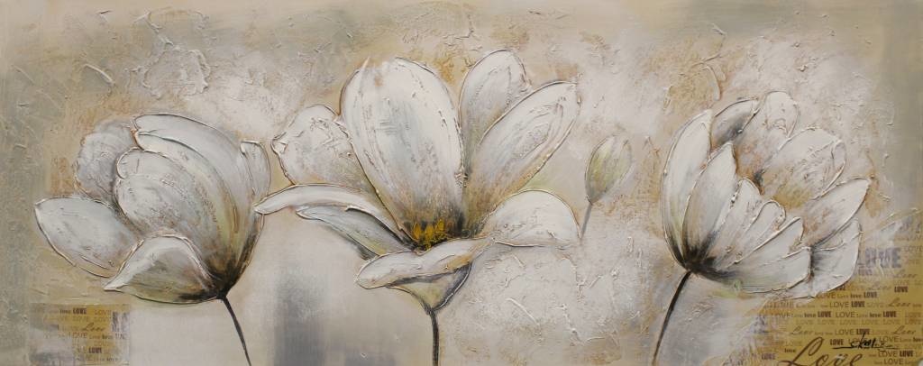 Schilderij - Handgeschilderd - Lelies 150x60cm afbeelding