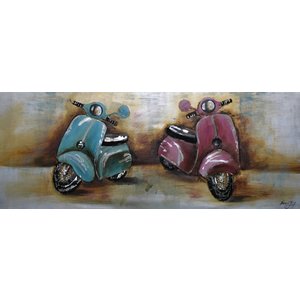Schilderij - Handgeschilderd - Retro scooters 150x60cm