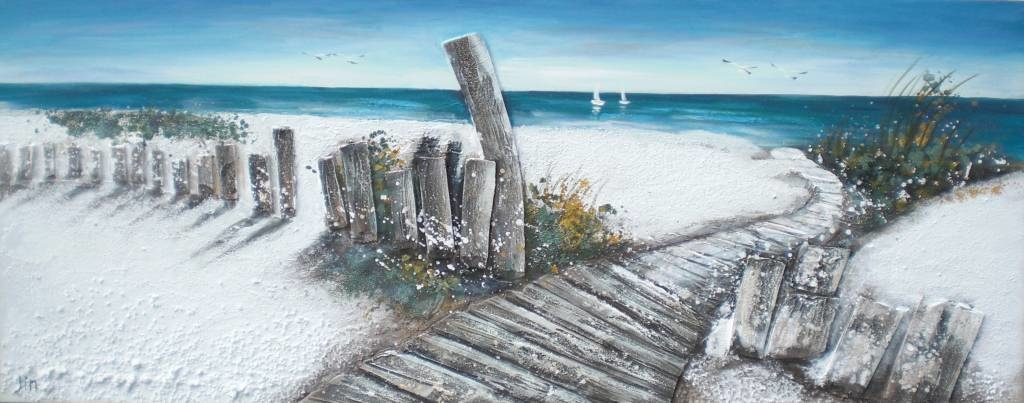 Schilderij - Handgeschilderd - Strand pad 2, 150x60cm