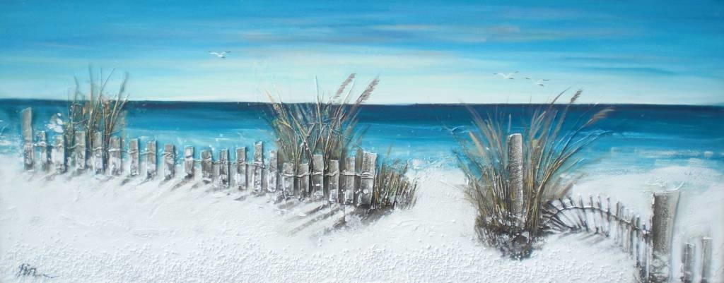 Schilderij - Handgeschilderd - Uitzicht op zee 150x60cm afbeelding