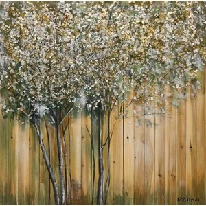 Schilderij - Handgeschilderd - Boom op hout geschilderd 100x100cm