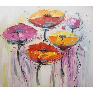 Schilderij - Handgeschilderd - Klaprozen 4 100x100cm