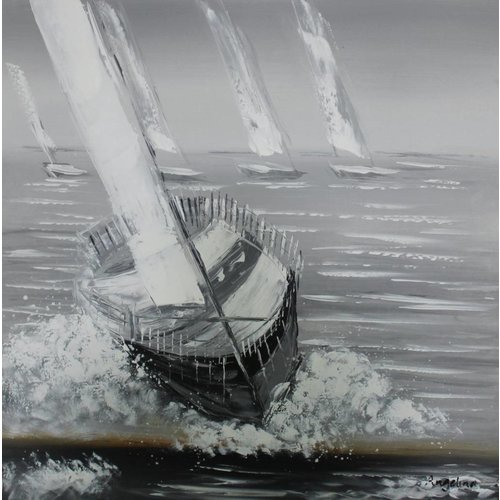 Schilderij - Handgeschilderd - Zeilboten race 2 100x100cm