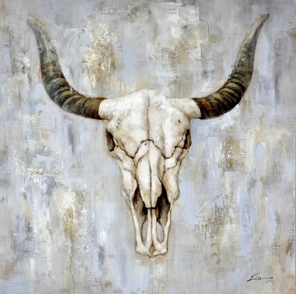 Schilderij - Handgeschilderd - Schedel 100x100cm afbeelding