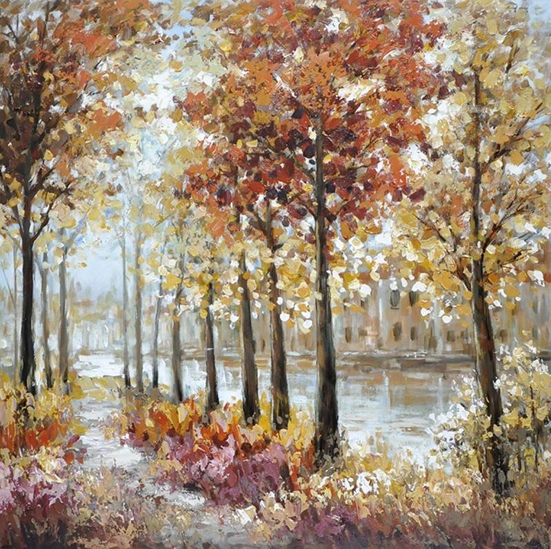 Schilderij - Handgeschilderd - Wandeling 100x100cm afbeelding