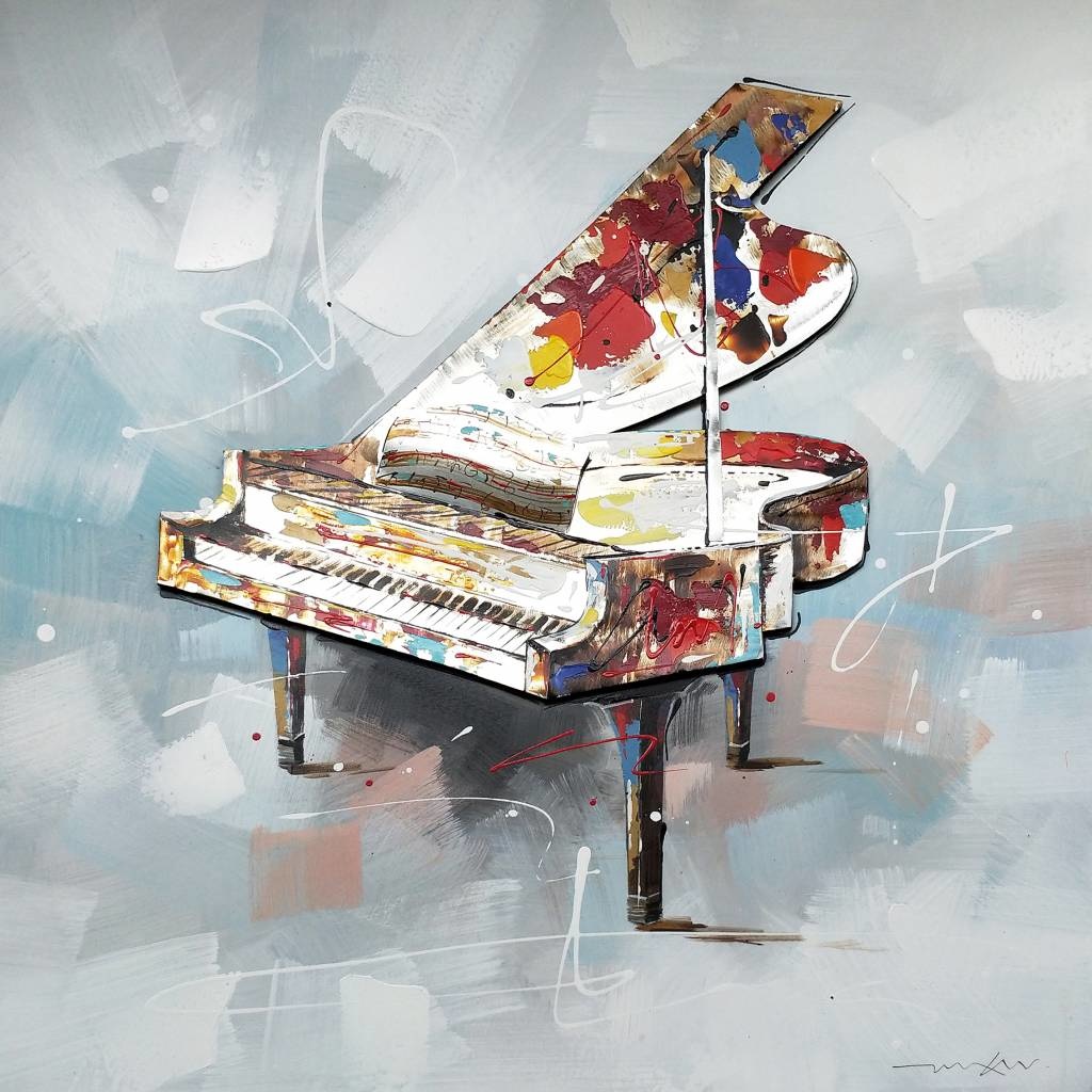 Schilderij - Handgeschilderd - Piano 100x100cm afbeelding