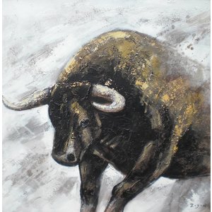 Schilderij - Handgeschilderd - Stier 100x100cm