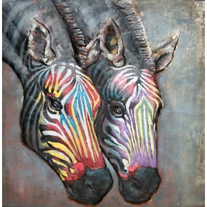 Schilderij - metaalschilderij - Zebra´s 100x100cm Schilderij - metaalschilderij - Zebra´s 100x100cm