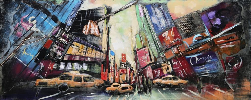 Schilderij - metaalschilderij - Gele Taxi&apos;s ,60x150cm afbeelding
