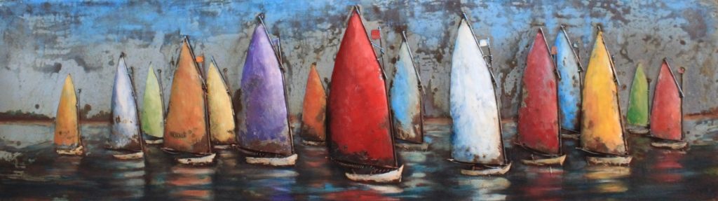 Schilderij - metaalschilderij - Zeilboten 50x180cm afbeelding