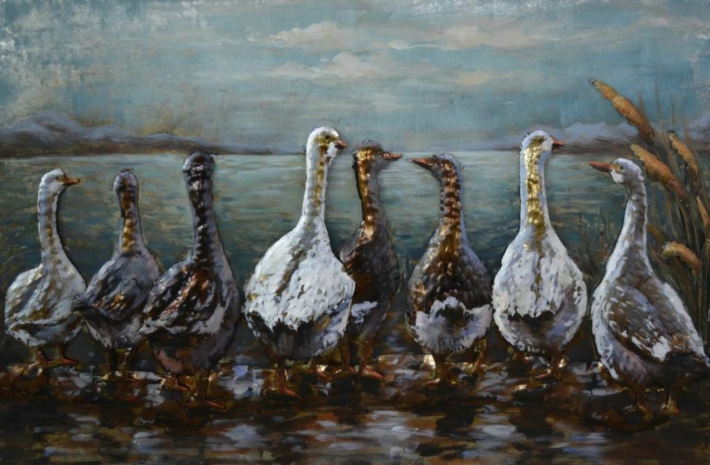 Schilderij - metaalschilderij -Ganzen 80x120cm afbeelding