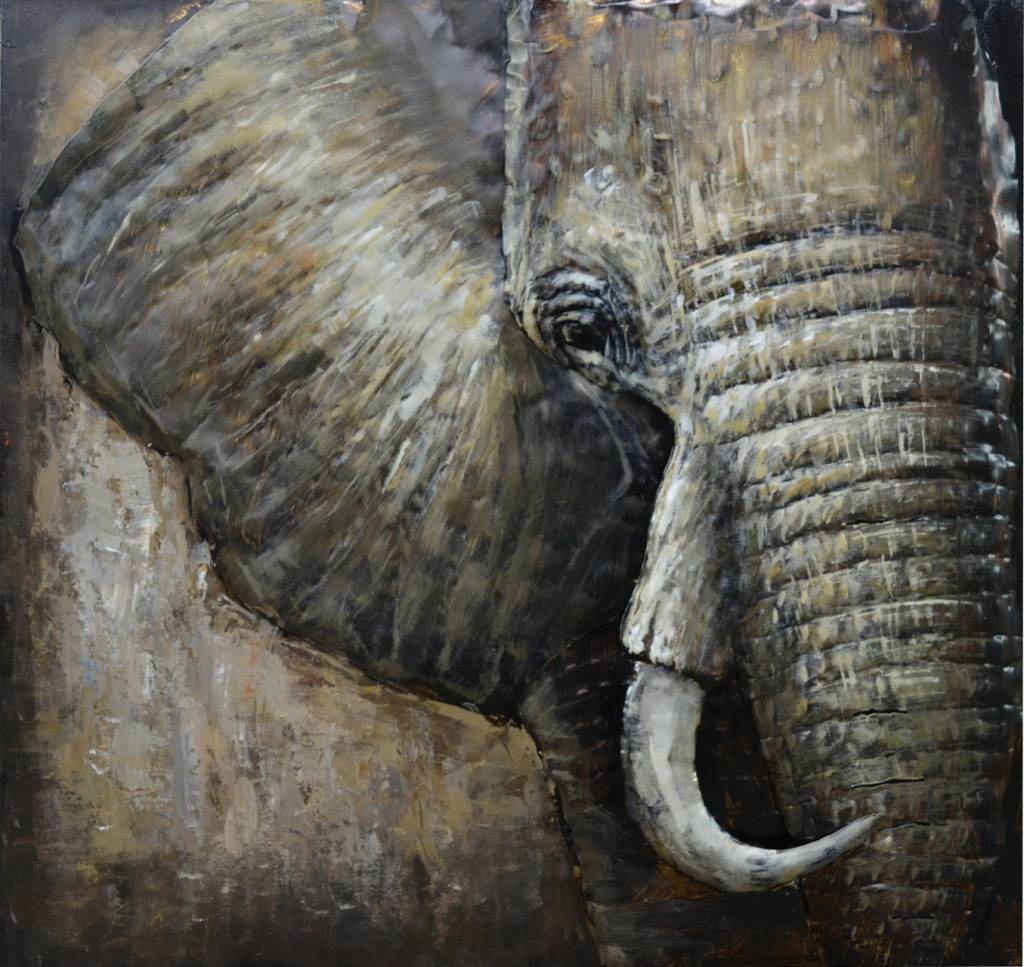 Schilderij - metaalschilderij -Olifant 100x100cm afbeelding