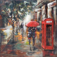 Schilderij - metaalschilderij -Londen in de regen 100x100cm Schilderij - metaalschilderij -Londen in de regen 100x100cm