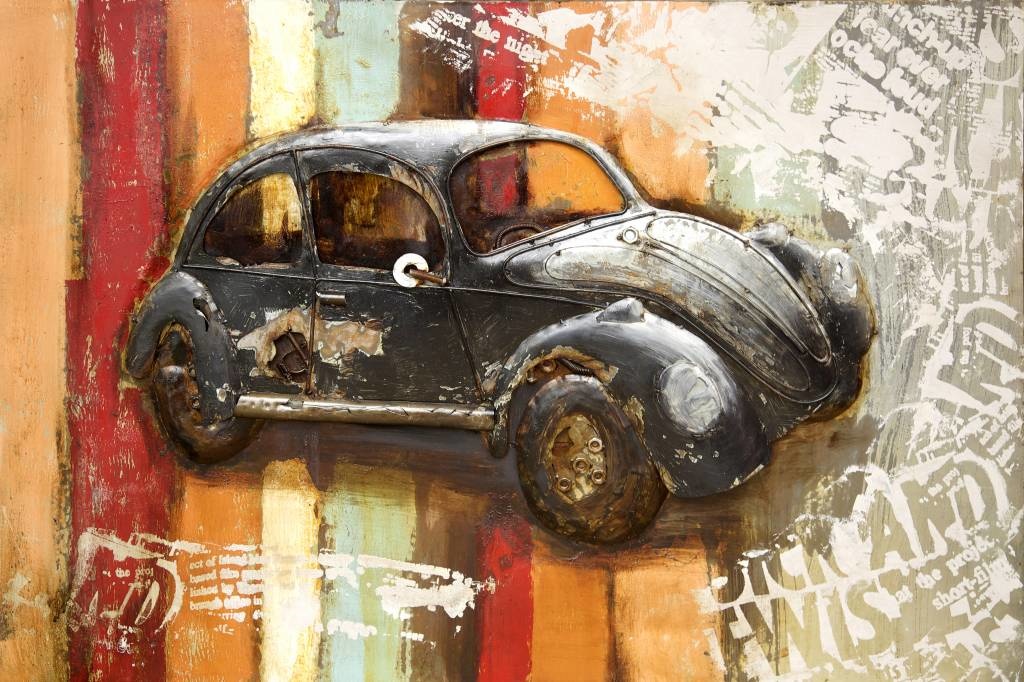 Schilderij - Metaalschilderij - Kever retro 2, 120x80cm afbeelding