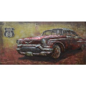 Schilderij - Metaalschilderij - Oldtimer route 66, 140x70cm