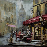 Schilderij - metaalschilderij -Café op de hoek 100x100cm Schilderij - metaalschilderij -Café op de hoek 100x100cm