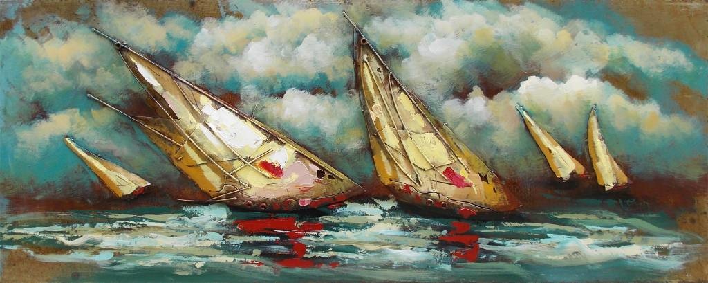 Schilderij - Metaalschilderij - Zeilboten abstract, 150x60cm afbeelding