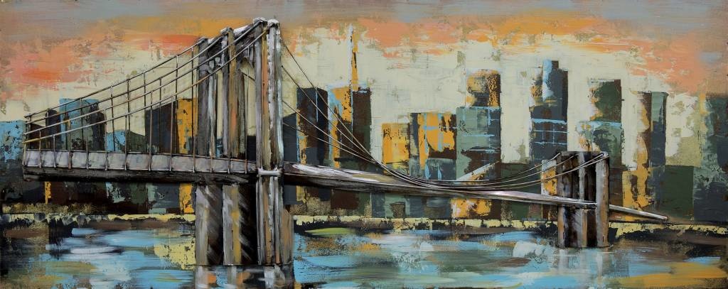 Schilderij - Metaalschilderij - Brooklyn Bridge, 60x150cm afbeelding