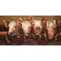 Schilderij - Metaalschilderij - Vrolijke varkens, 120x60cm