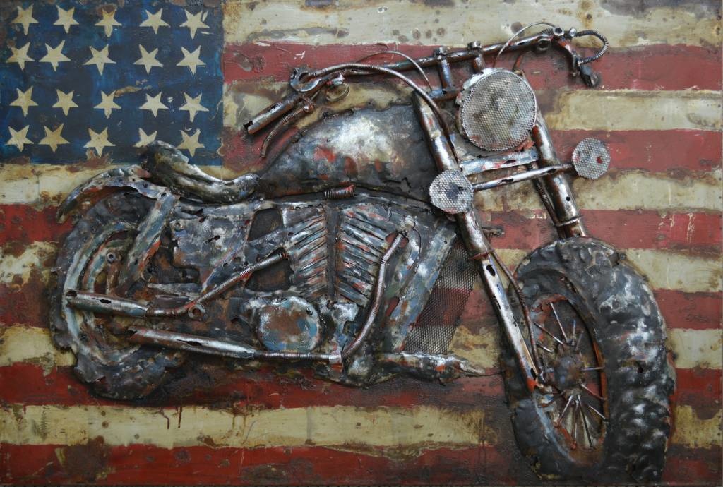 Schilderij - Metaalschilderij - Amerikaanse motorfiets, 60x40cm afbeelding