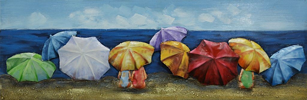 Schilderij - Metaalschilderij - Gekleurde parasols afbeelding