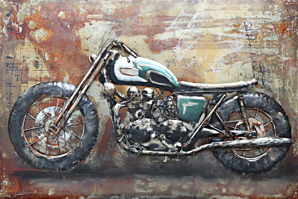 Schilderij - Metaalschilderij - Motorfiets, 120x80cm afbeelding