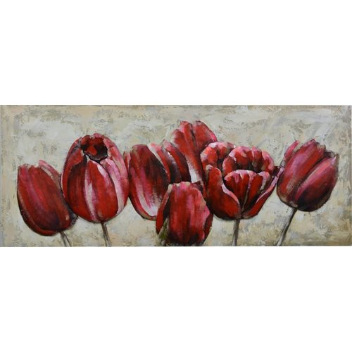 Schilderij - Metaalschilderij - Tulpen, 150x60cm