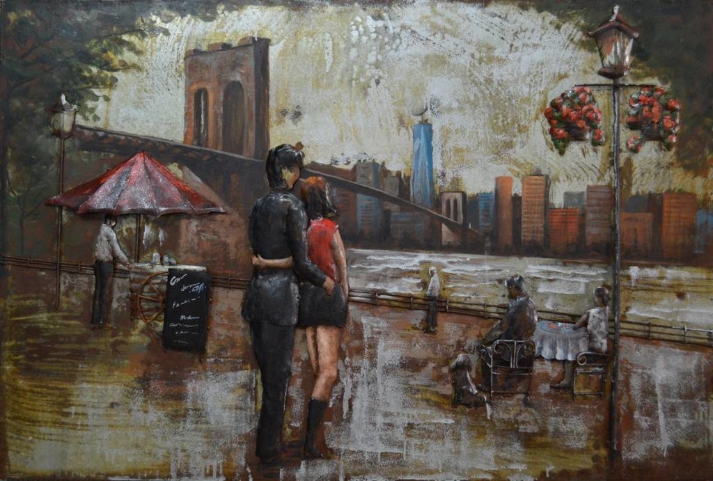 Schilderij - Metaalschilderij - Date in New York City, 120x80cm afbeelding
