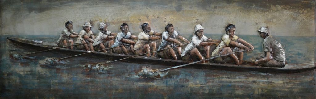 Schilderij - Metaalschilderij - Roeiteam, 180x60cm afbeelding