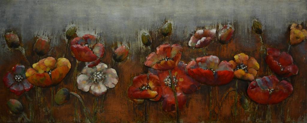 Schilderij - Metaalschilderij - Klaprozen veld, 150x60cm afbeelding