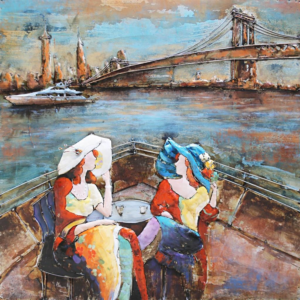 Schilderij - Metaalschilderij - Brunch in New York City, 100x100cm afbeelding