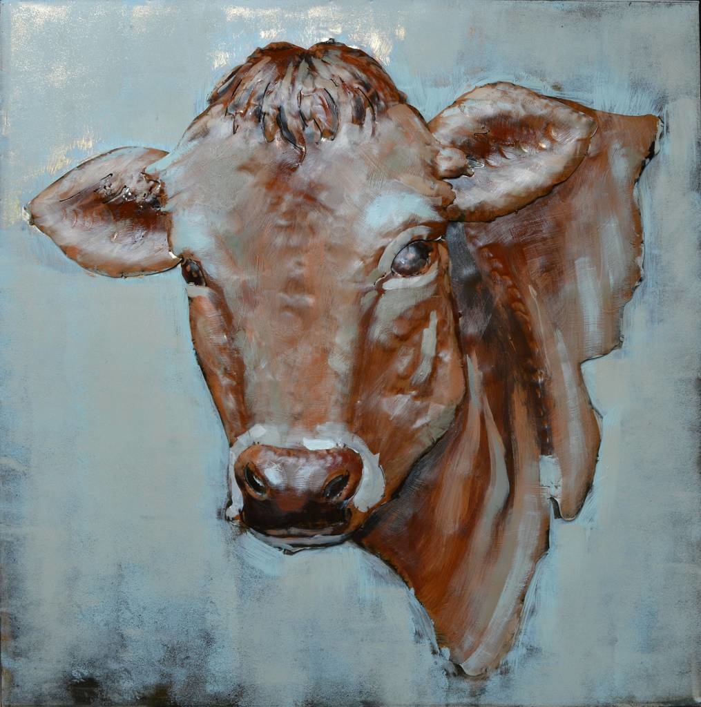 Schilderij - Metaalschilderij - Koe, 80x80cm afbeelding