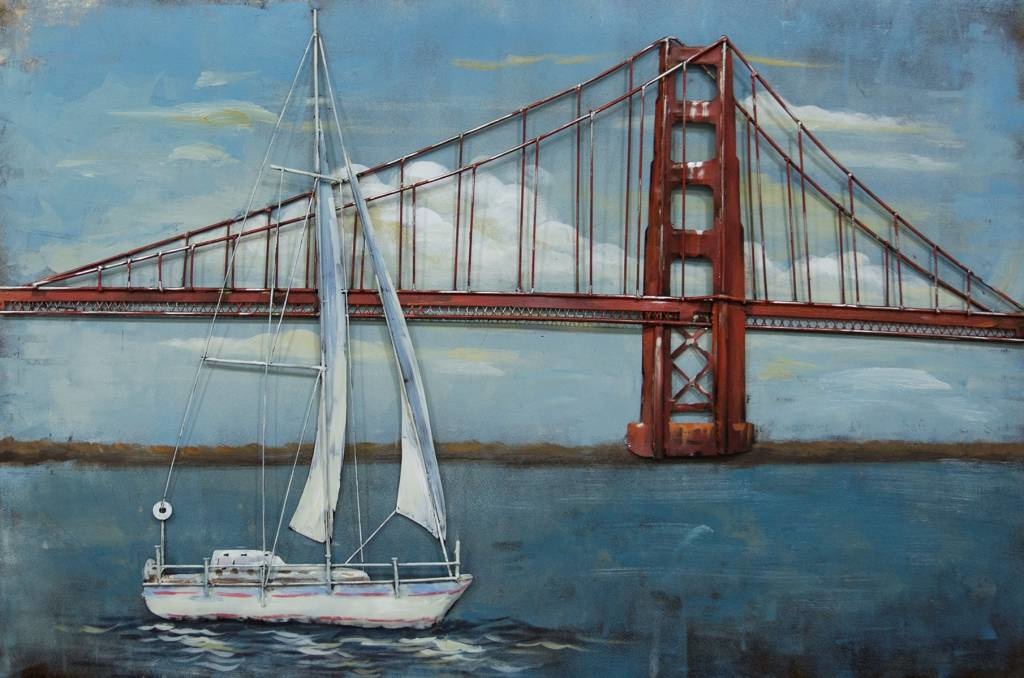 Schilderij - Metaalschilderij - Golden Gate Bridge, 120x80cm afbeelding 1
