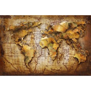Schilderij - Metaalschilderij - Wereldkaart bruin, 120x80cm Schilderij - Metaalschilderij - Wereldkaart bruin, 120x80cm