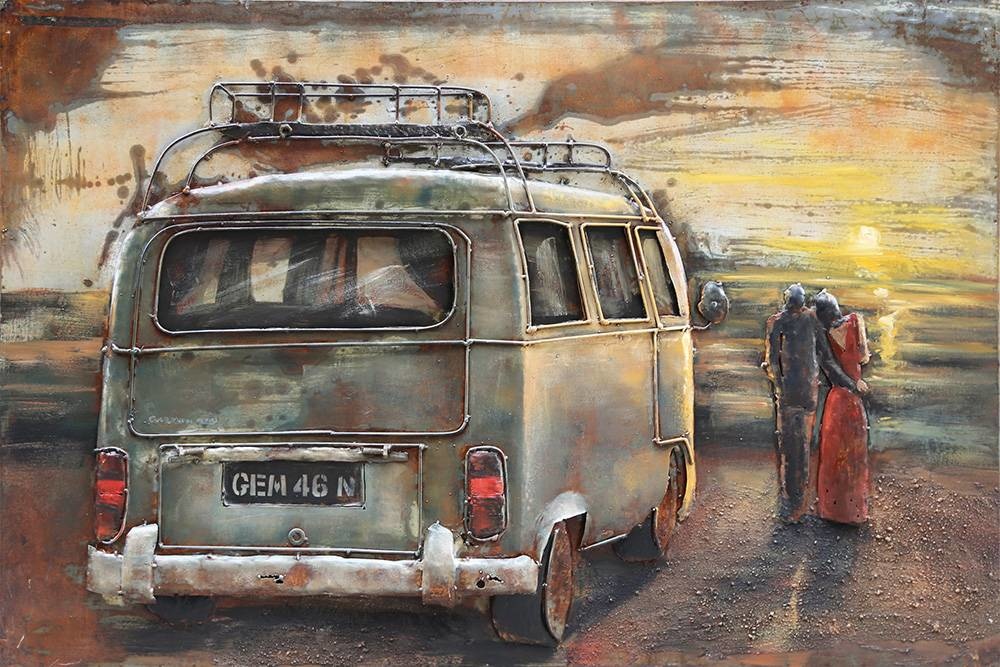 Metaalschilderij - Handgeschilderd - Op date (oldtimer), 120x80cm