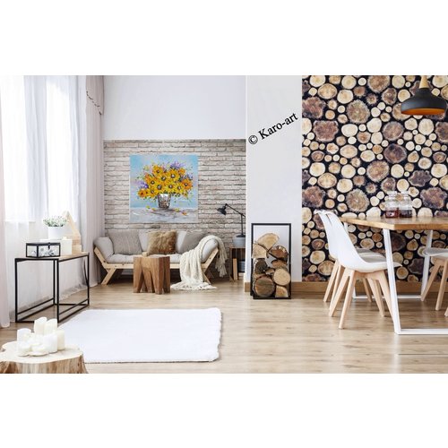 Schilderij - Handgeschilderd - Stilleven, bloemen 100x100cm