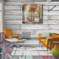 Schilderij - Handgeschilderd - Bos en rivier 100x100cm