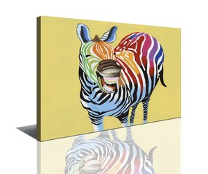 Schilderij - Lachende gekleurde zebra 80x60cm - Karo-art VOF