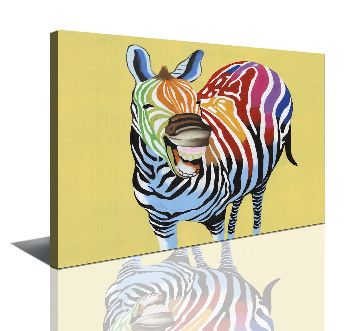 Schilderij - Lachende gekleurde zebra 80x60cm afbeelding