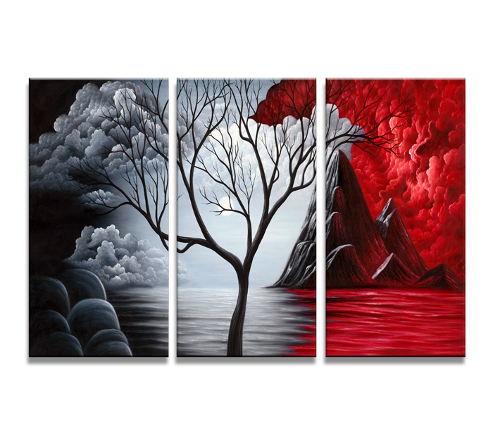 Schilderij - Rode vulkaan berg, 120x80cm, 3 luik afbeelding