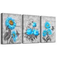 Schilderij - Blauwe bloemen, 120x80cm, 3 luik afbeelding