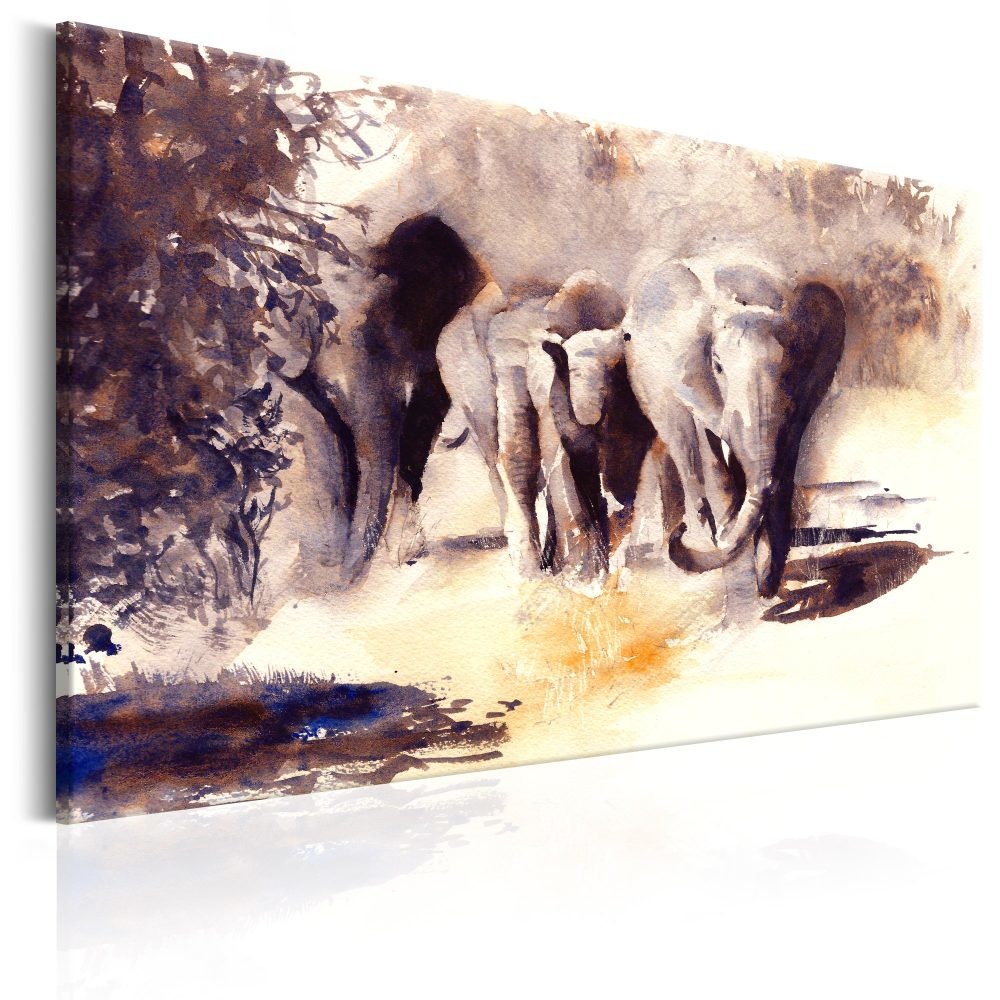 Schilderij - Aquarel Olifanten, op canvas