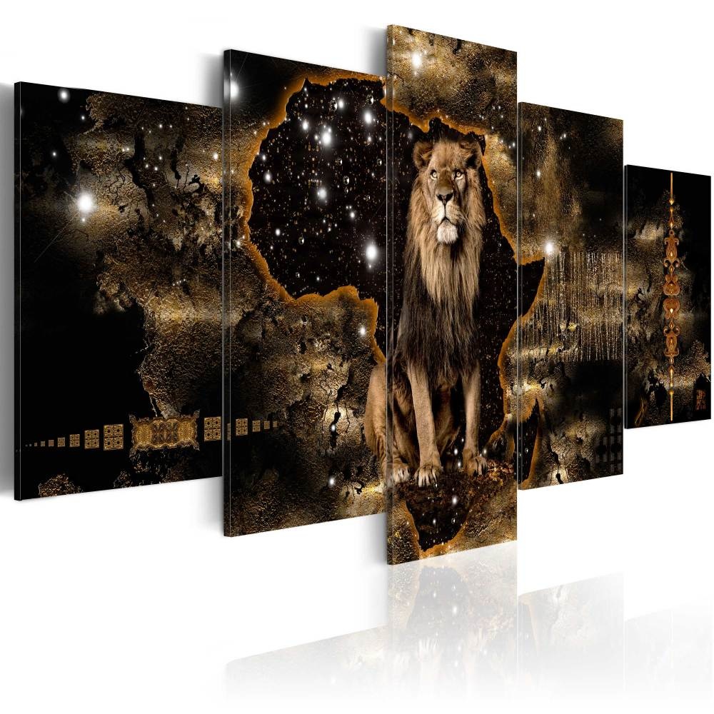 Schilderij - Gouden leeuw, 5 luik afbeelding