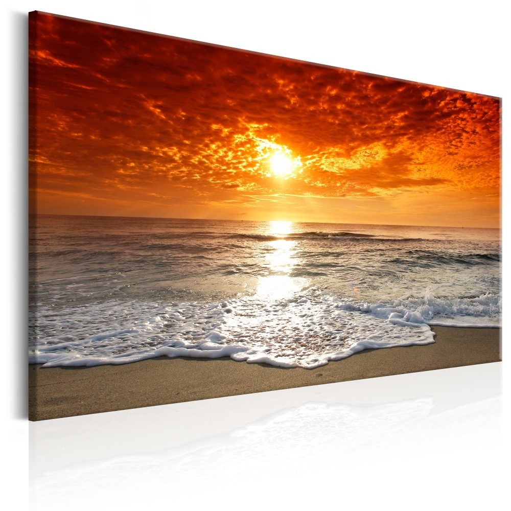 Schilderij - Prachtig strand bij zonsondergang afbeelding