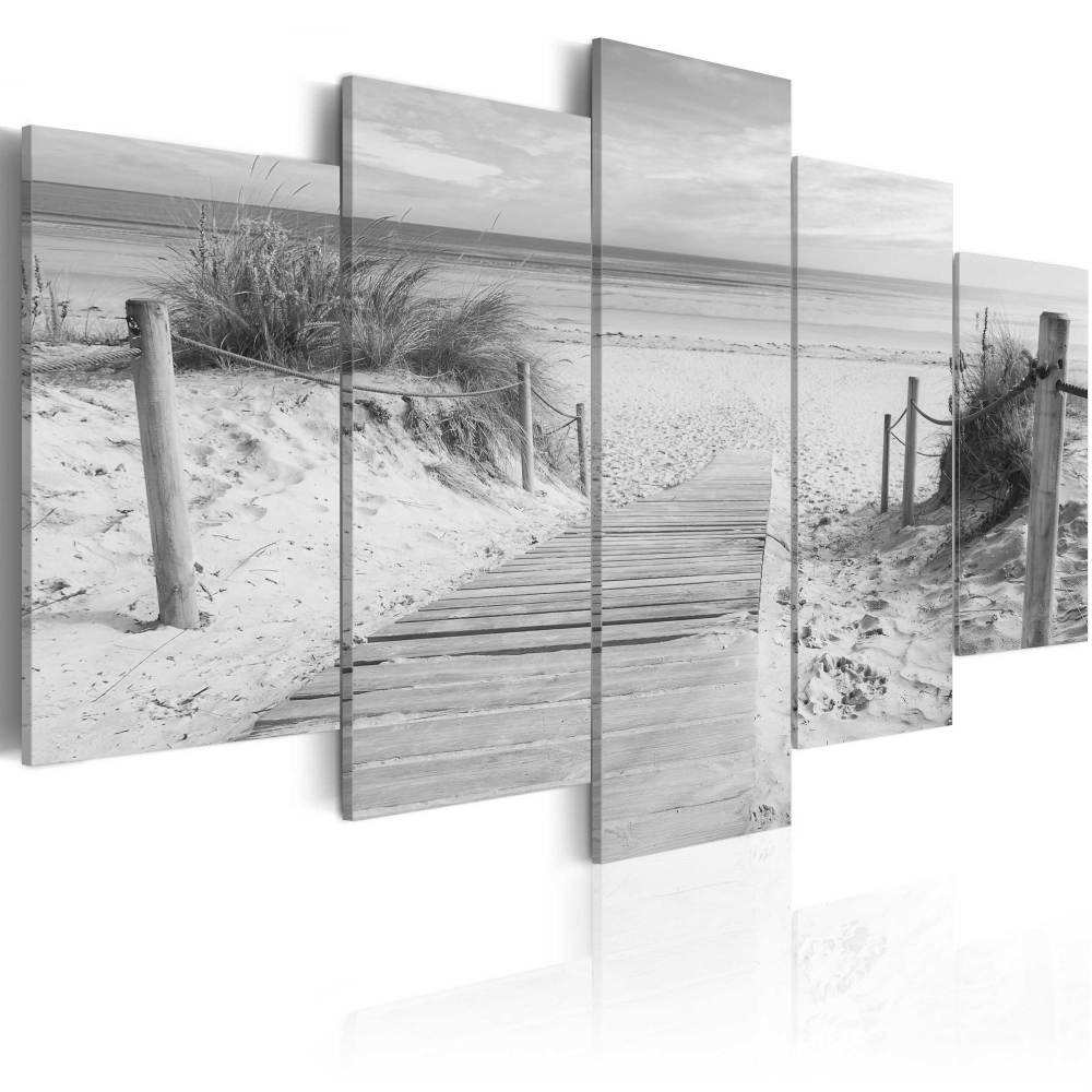 Schilderij - Ochtend aan het strand, zwart/wit, 5 luik