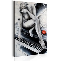 Schilderij - Vrouw met Piano