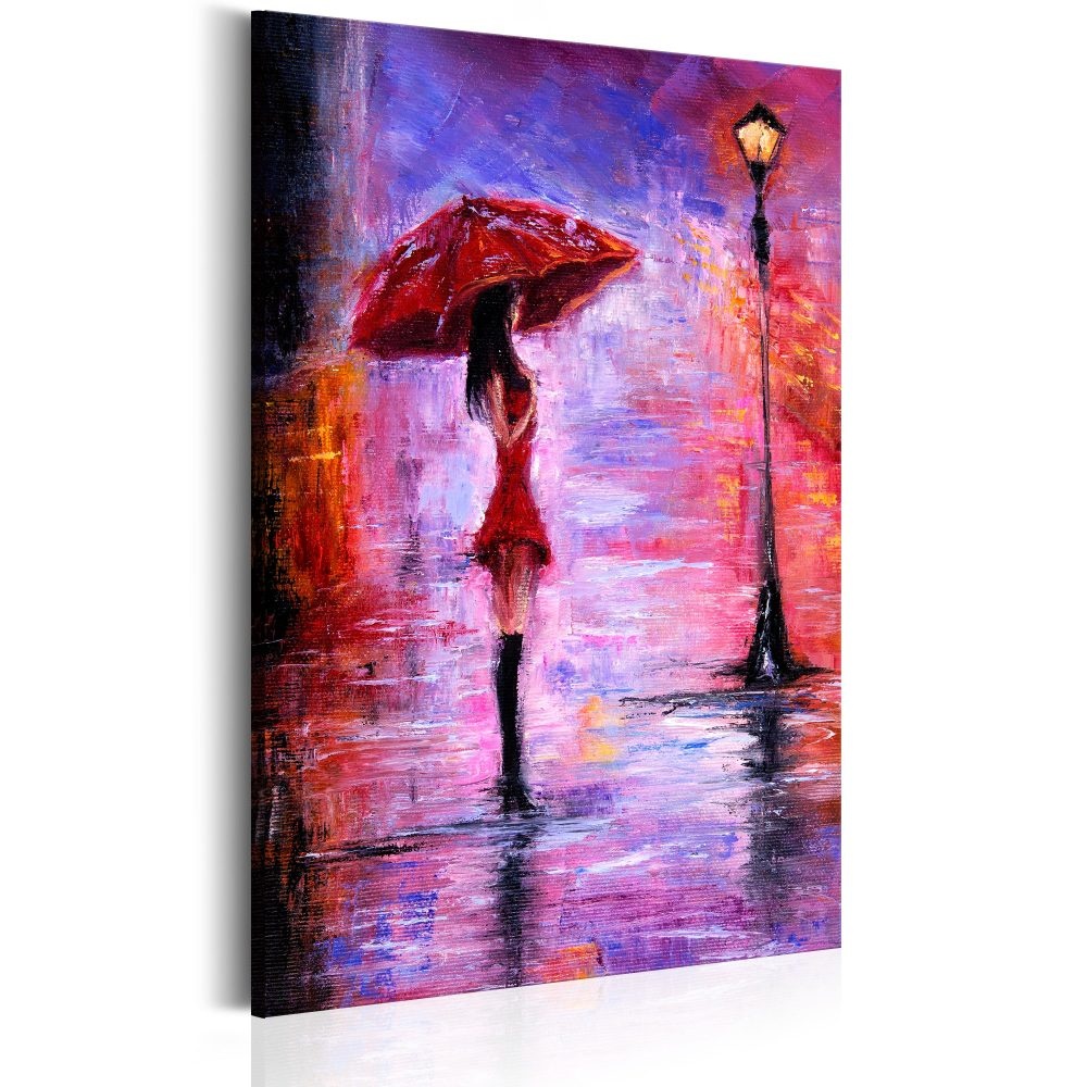 Schilderij - Vrouw met Paraplu in de regen