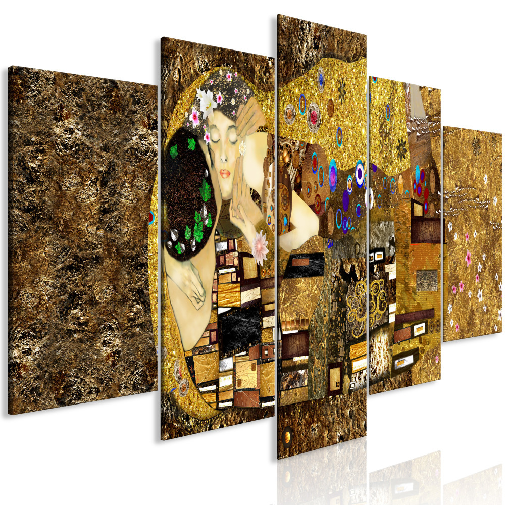 Schilderij - Kus, Klimt,Slapende Vrouw , 5 luik