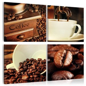Schilderij - Coffee , Koffie proeverij , 4 luik